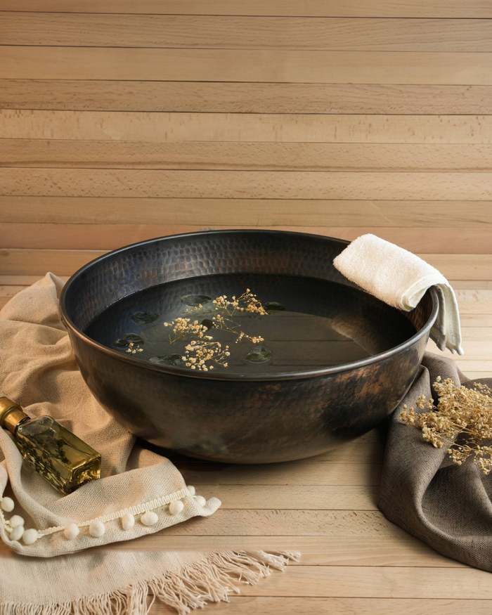 Handmade Dark Copper Pedicure Bowl – Luxurious Foot Soaking Bath for Spa & Home