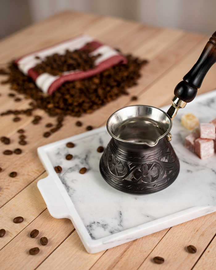 Handmade Dark Solid Copper Turkish Coffee Pot with Wooden Handle – 400ml