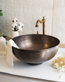 Handmade Dark Copper Vessel Sink - Hammered Solid Copper Bathroom & Kitchen Sink - Drain Cap Included - Alfiq's Store