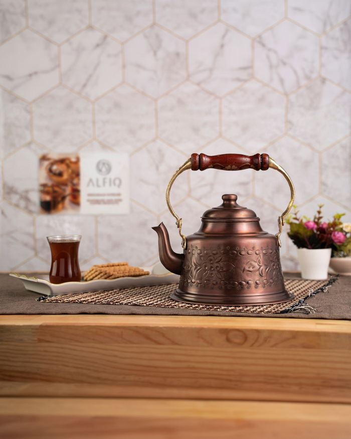 Handmade Solid Copper Teapot, Engraved – 1.6 Quart