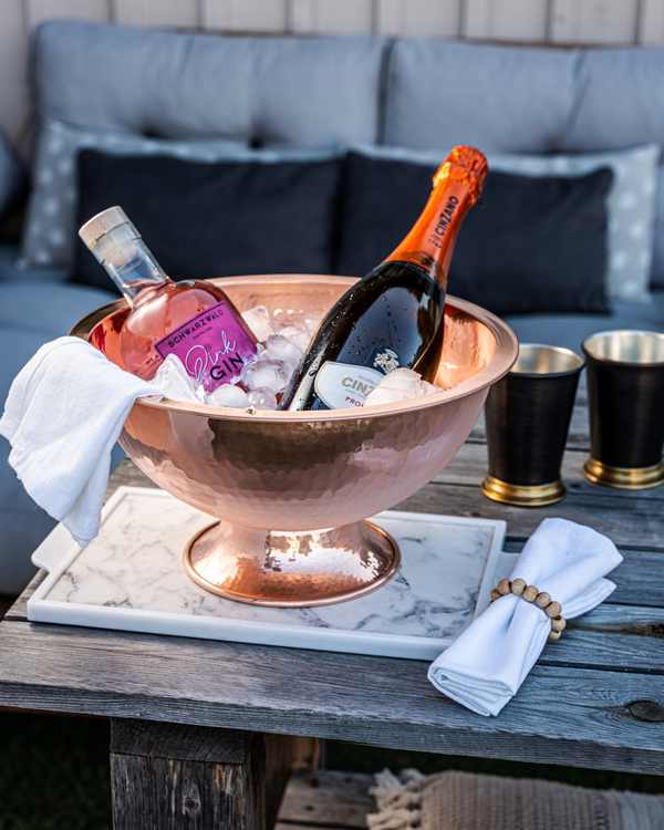Handmade Hammered Copper Champagne Bowl & Copper Ice Bucket, Color Solid Copper