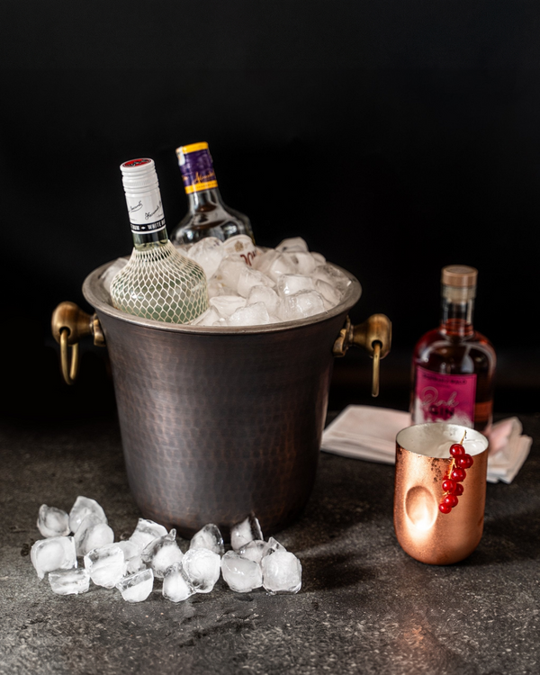 Handmade Hammered Copper Ice Bucket – Dark Copper with Brass Handles