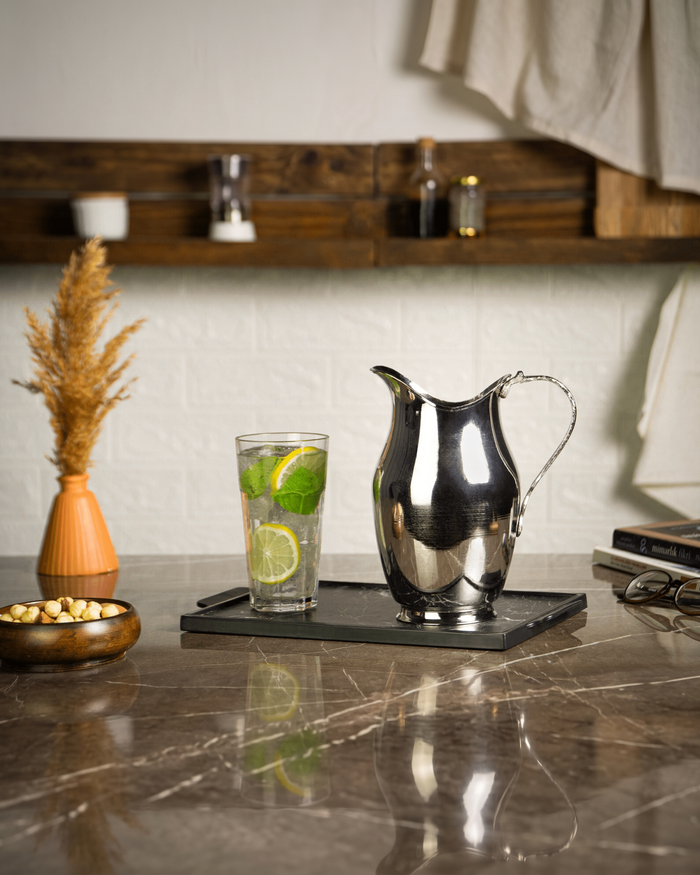 Handmade Hammered Copper Pitcher in Silver Finish – 1500ml Bedside Water Jug