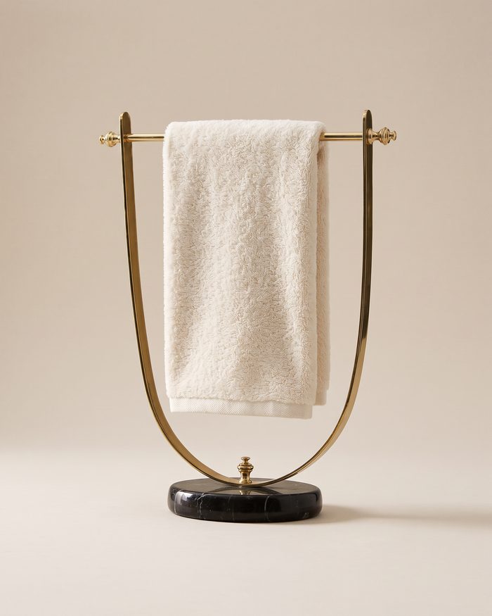 Arched Brass Towel Holder with Black Marble Base (One Piece)