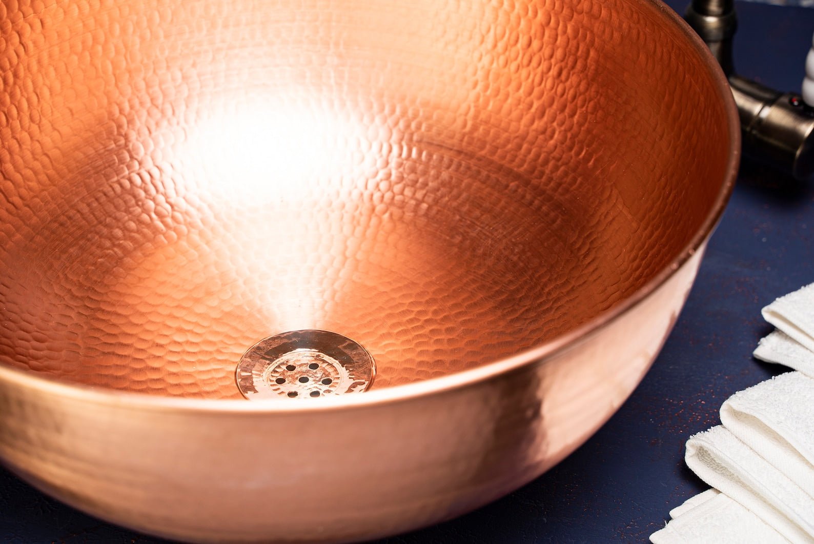 Handmade Matte Copper Sink Washbasin – Hammered Vessel Sink with Drain Cap - Alfiq's Store