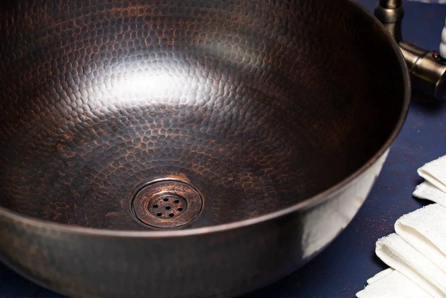 Handmade Matte Copper Sink Washbasin – Hammered Vessel Sink with Drain Cap - Alfiq's Store