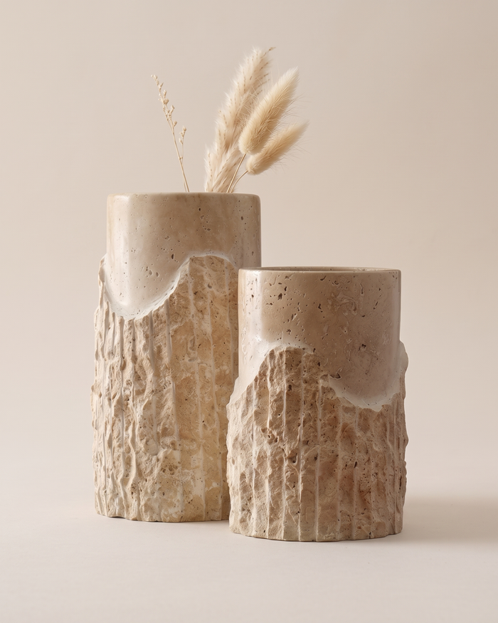 Natural Travertine Vases (Set of 2)