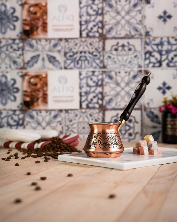 Handmade Pure Copper Turkish Coffee Pot with Wooden Handle – 400 ml Milk and Coffee Warmer