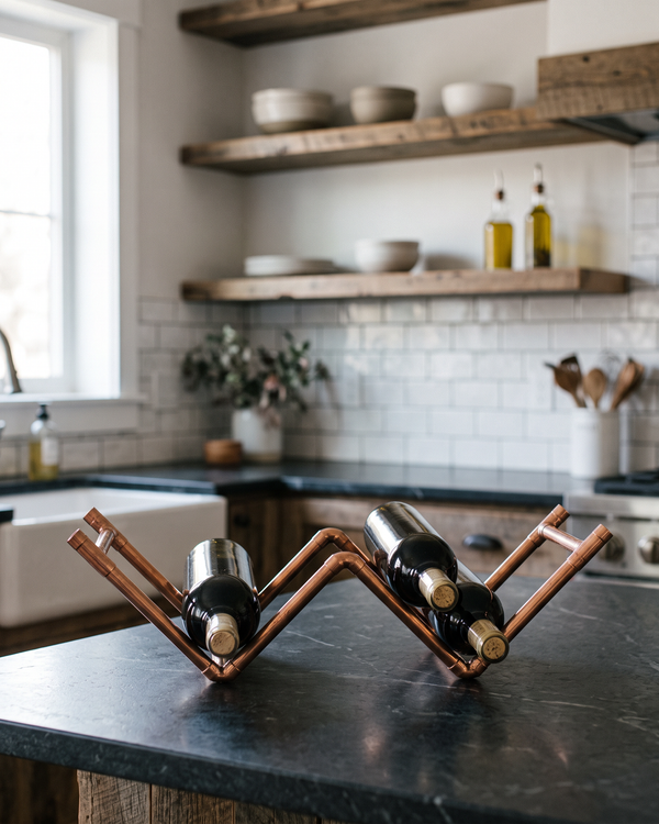 Two-Bottle Wine Rack – 100% Solid Copper, Handcrafted Minimalist Design