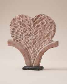 Hand-Carved Marble Palm Fan Sculpture (One Piece) on a warm ivory studio background