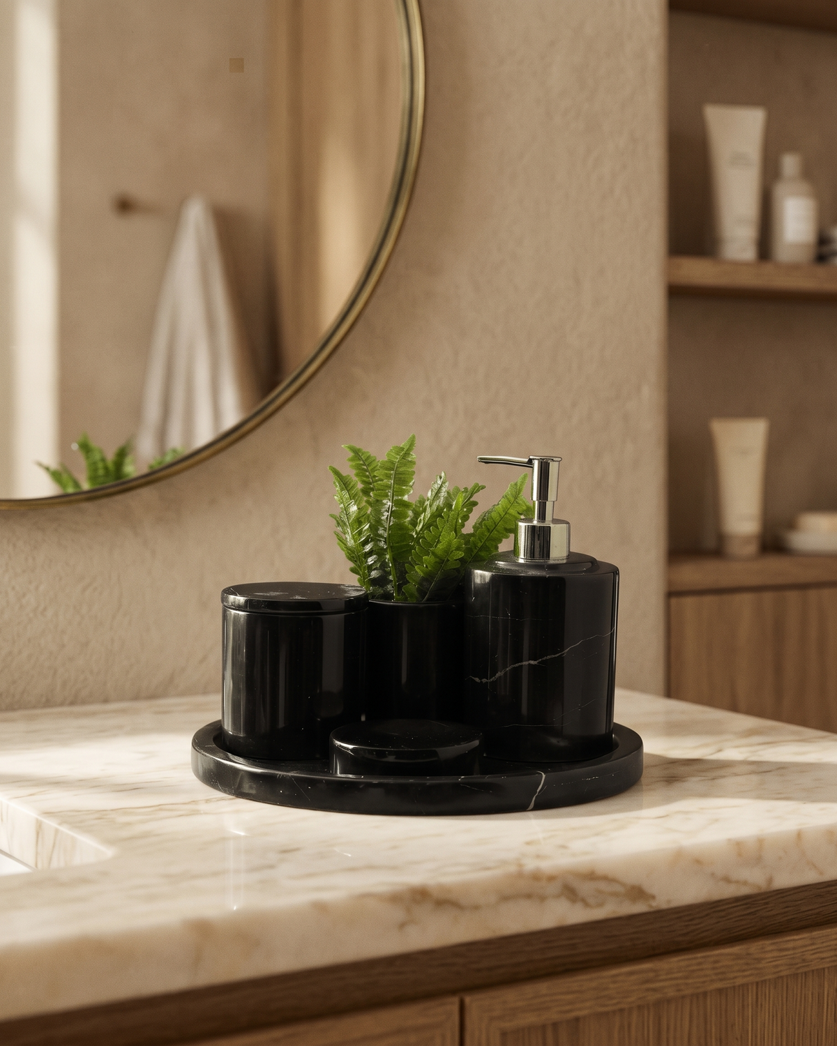 Round Marble Bathroom Set (Set of 4)