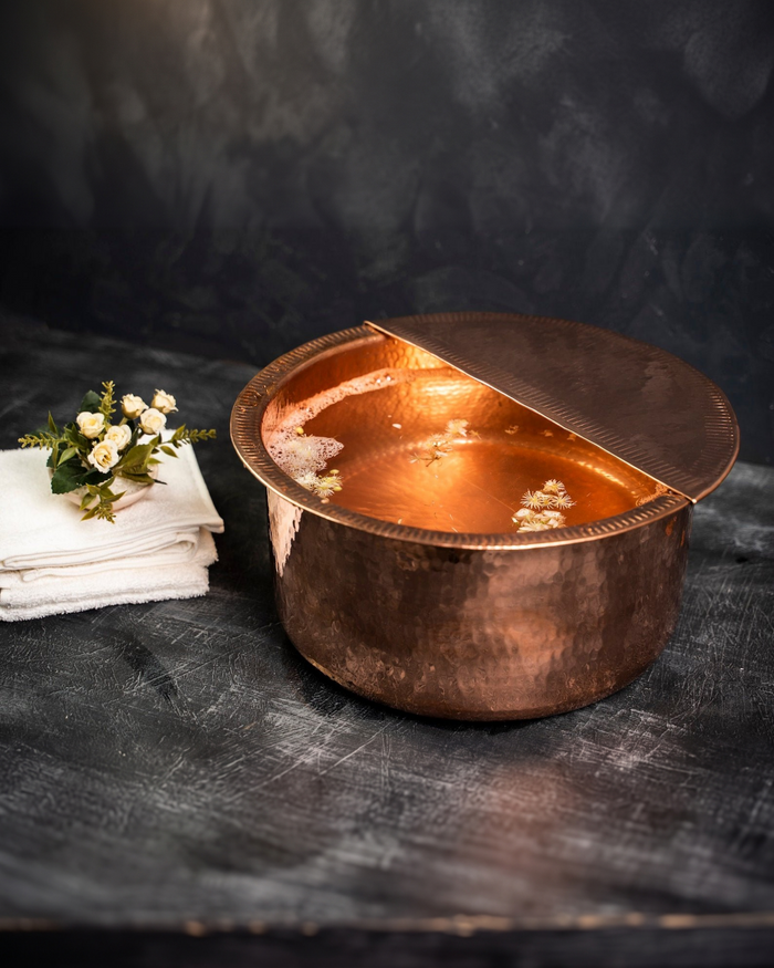 Handmade Solid Copper Foot Bath with Removable Footrest – Luxury Spa & Detox Soaking Basin
