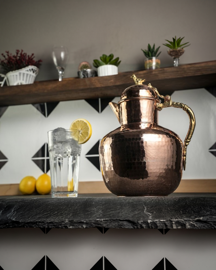 Handmade Heavy-Duty Solid Copper Pitcher – 2000ml Water & Beverage Jug