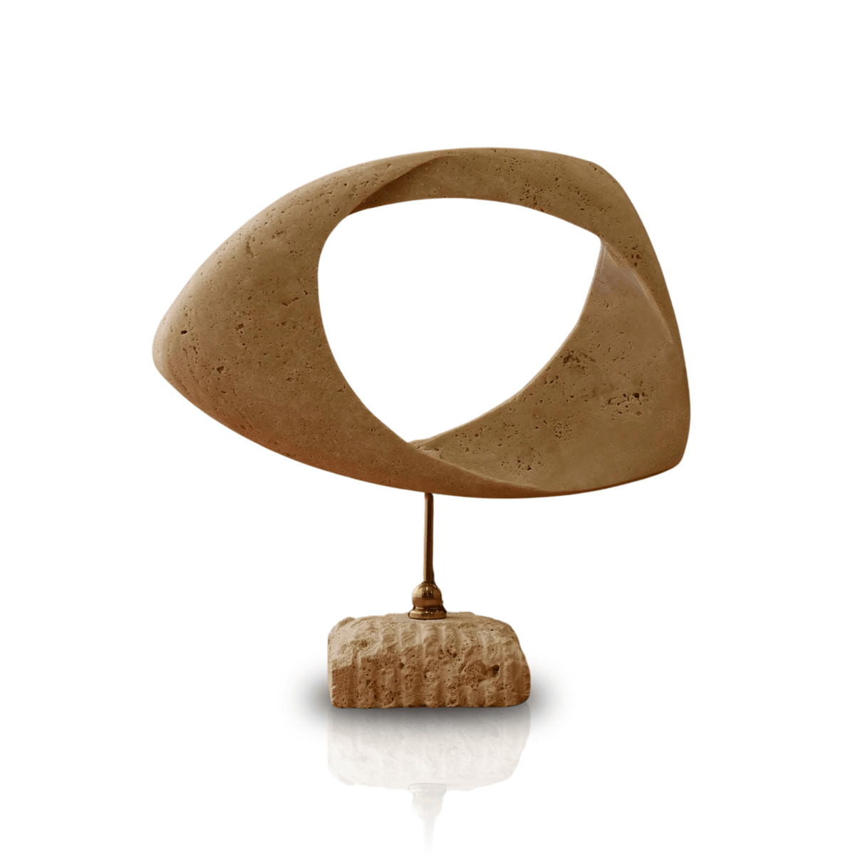Handmade Travertine Artwork Sculpture for Shelf Display, Beige & Abstract Hollow Form - Alfiq's Store