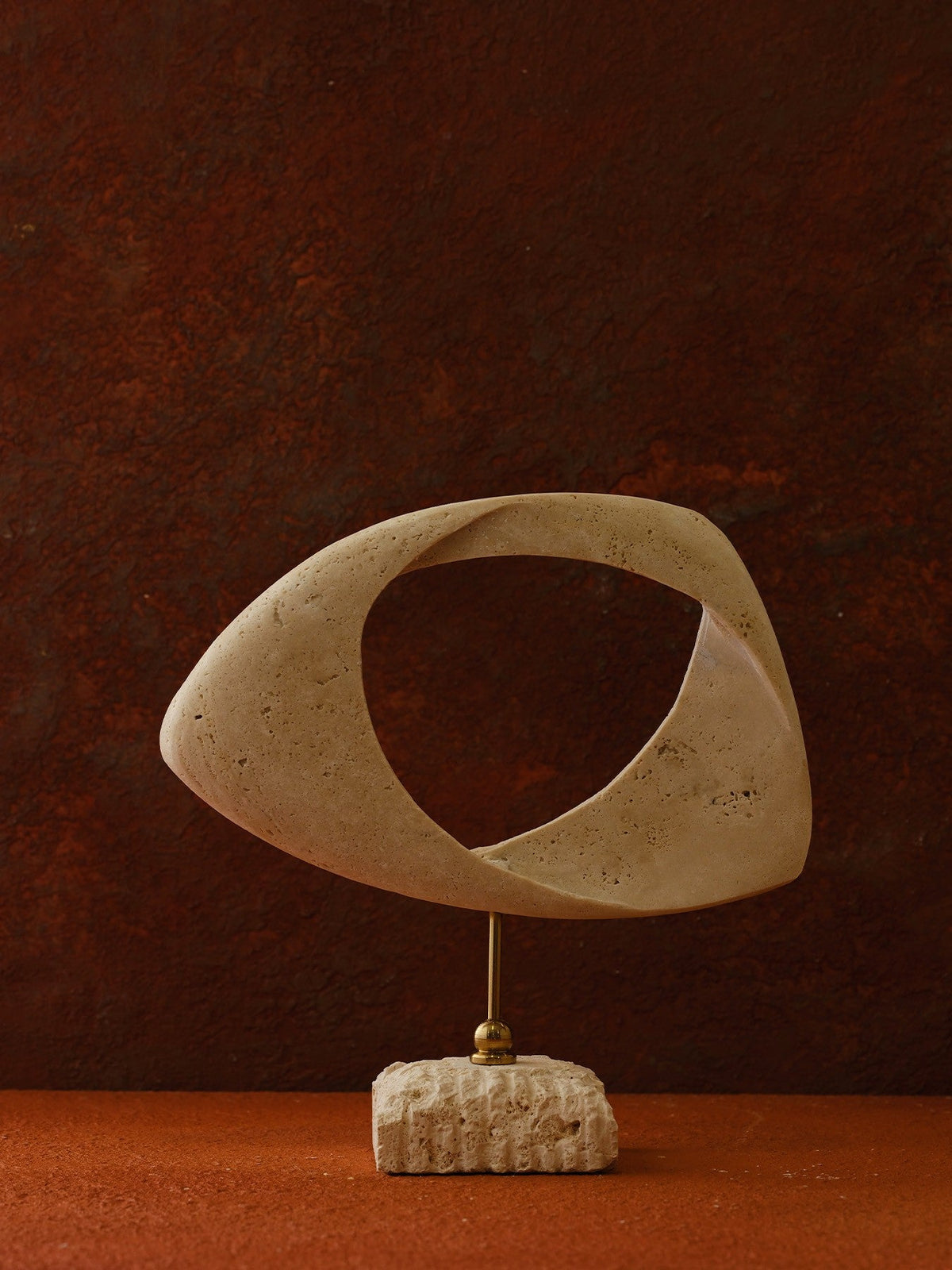 Handmade Travertine Artwork Sculpture for Shelf Display, Beige & Abstract Hollow Form - Alfiq's Store