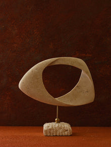 Handmade Travertine Artwork Sculpture for Shelf Display, Beige & Abstract Hollow Form - Alfiq's Store