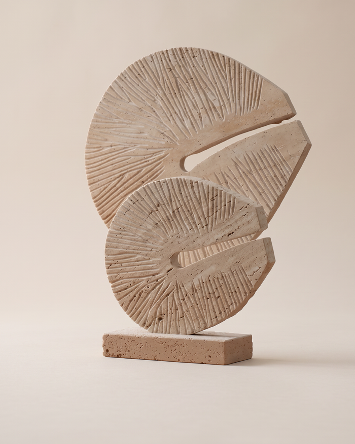 Dual Fan Coral Travertine Sculptures (Set of 2)