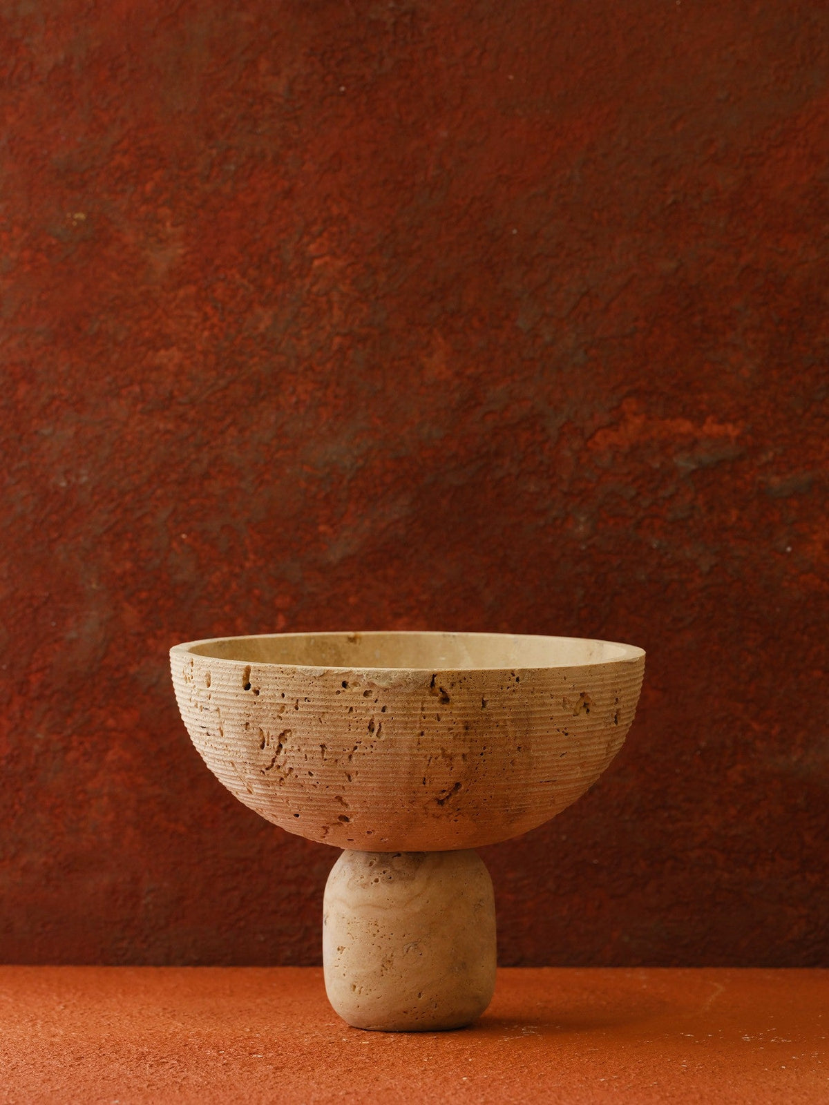 Handmade Travertine Decorative Bowl, Beige & Rounded Pedestal Base Detail - Alfiq's Store