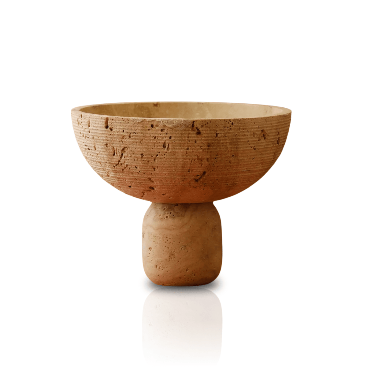 Handmade Travertine Decorative Bowl, Beige & Rounded Pedestal Base Detail - Alfiq's Store