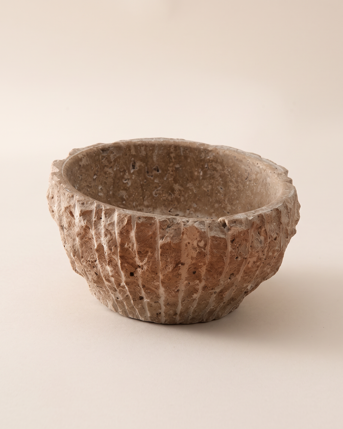 Hand-Carved Terracotta Travertine Bowl (One Piece)