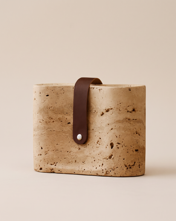 Travertine Vessel with Leather Strap (One Piece)