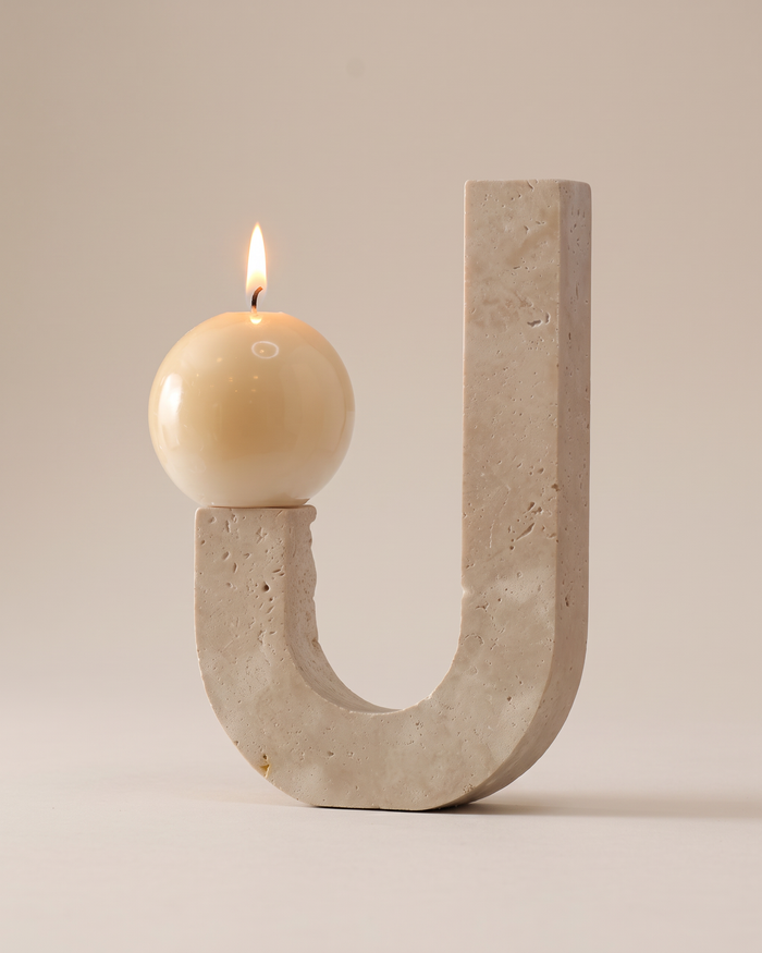J-Shaped Travertine Candle Holder (One Piece)