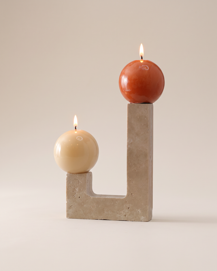 L-Shaped Travertine Candle Holder (One Piece)