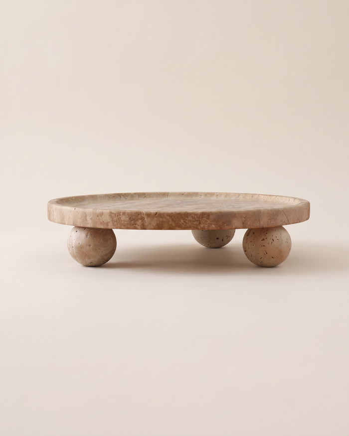 Travertine Pedestal Tray with Sphere Feet (One Piece)
