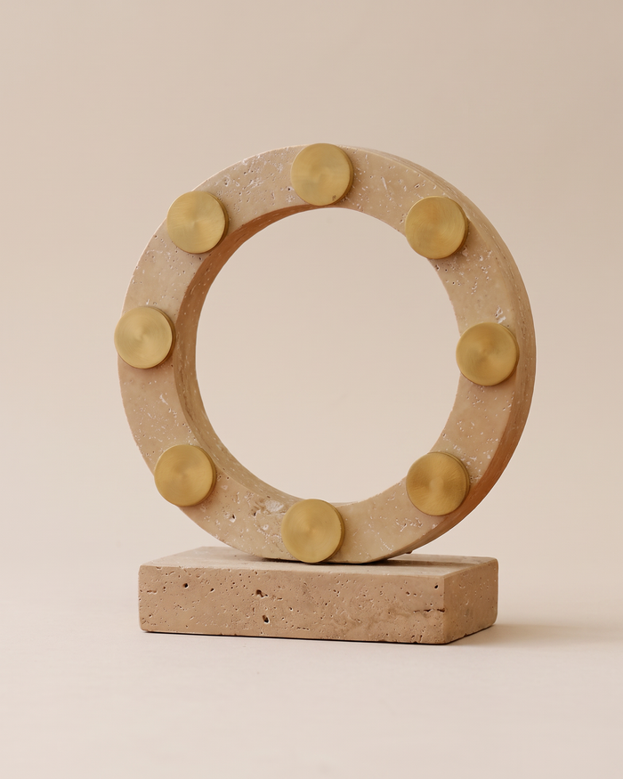 Travertine Ring Sculpture with Brass Studs (One Piece)