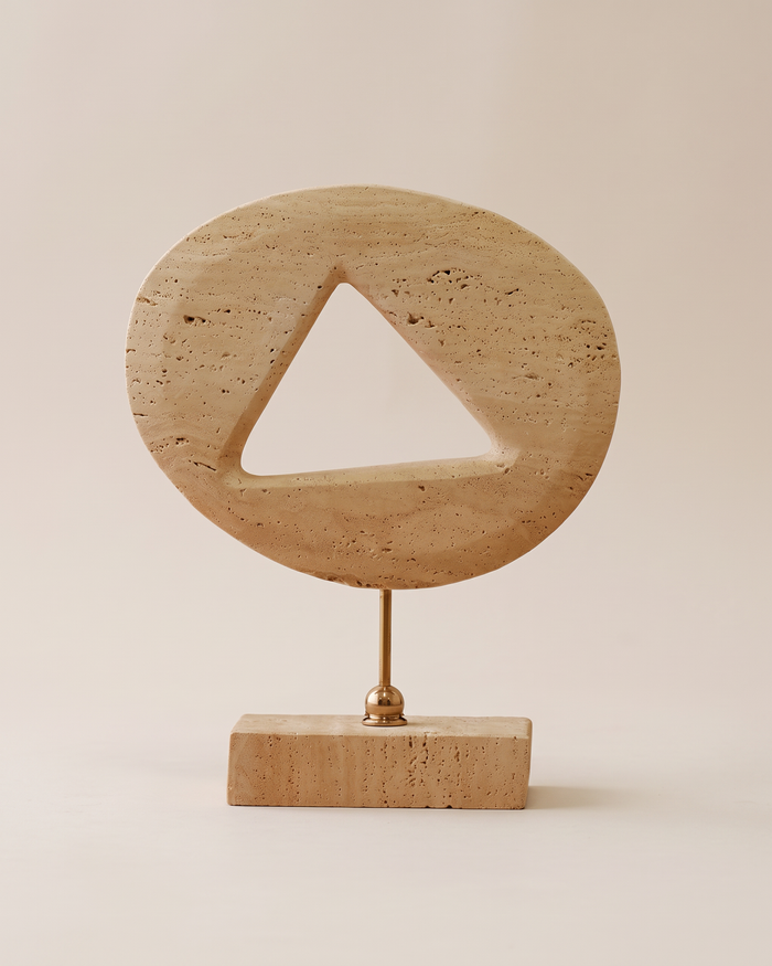 Travertine Ring Sculpture with Triangle Cut-Out (One Piece)