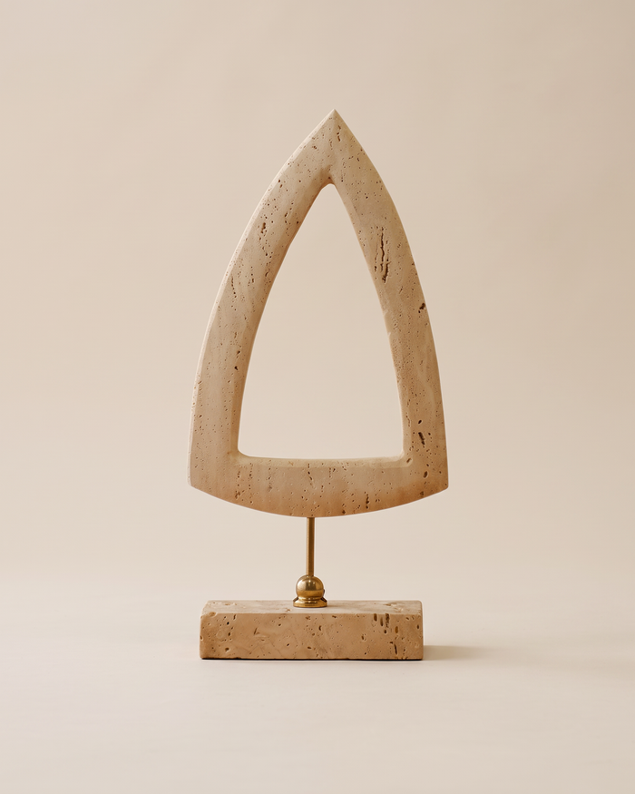 Travertine Arch Sculpture on Brass Stand (One Piece)