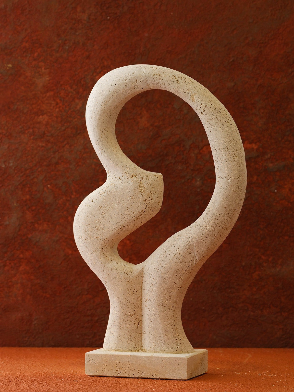 Handmade Travertine Sculpture for Interior Display, Beige & Abstract Organic Form - Alfiq's Store