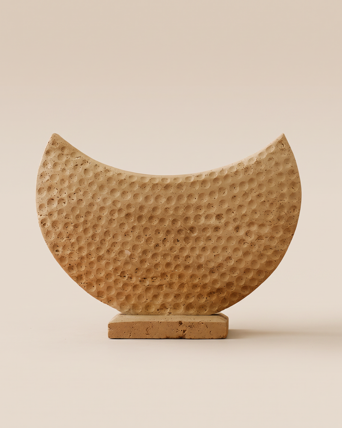 Textured Travertine Crescent Sculpture (One Piece)