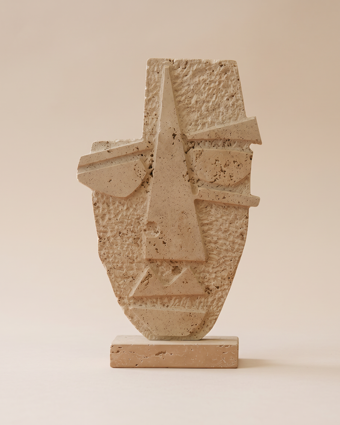 Geometric Mask Travertine Sculpture (One Piece)