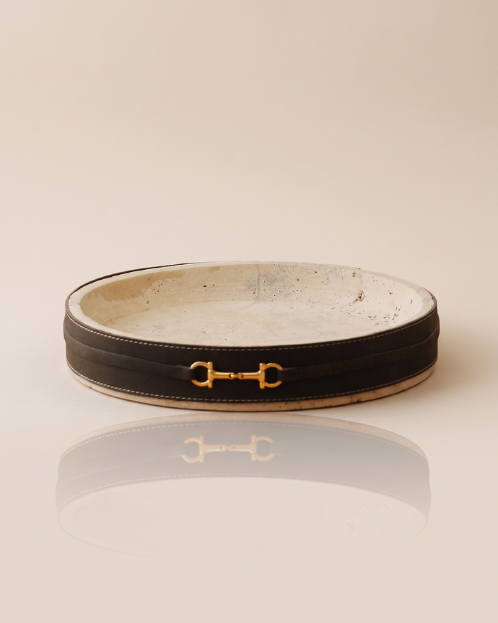 Travertine Tray with Leather Belt & Horsebit (One Piece)