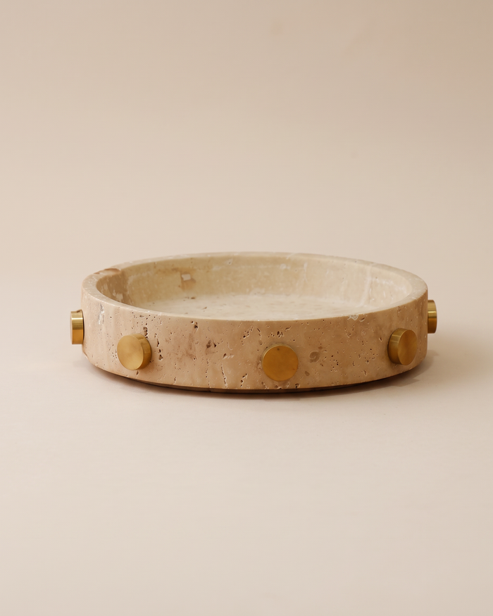 Travertine Tray with Brass Studs (One Piece)