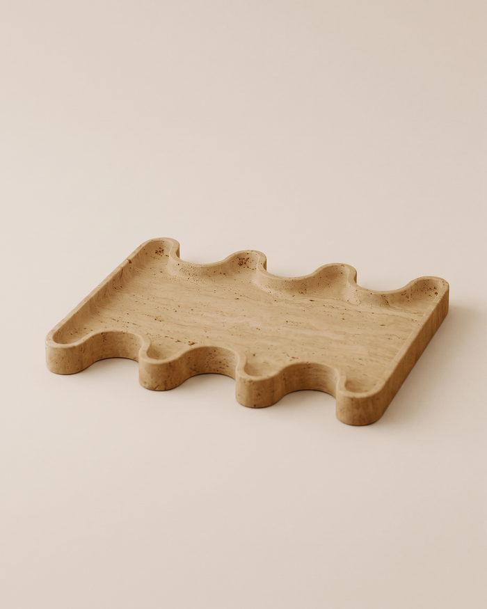 Wave-Edge Travertine Tray (One Piece)