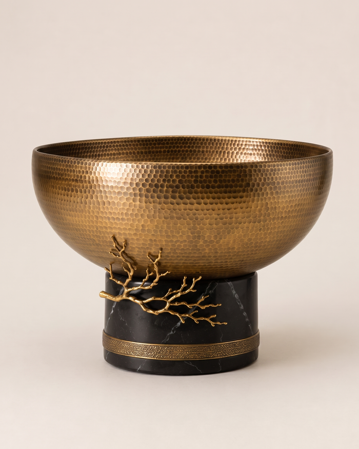 Hammered Brass Decorative Bowl with Sculptural Base