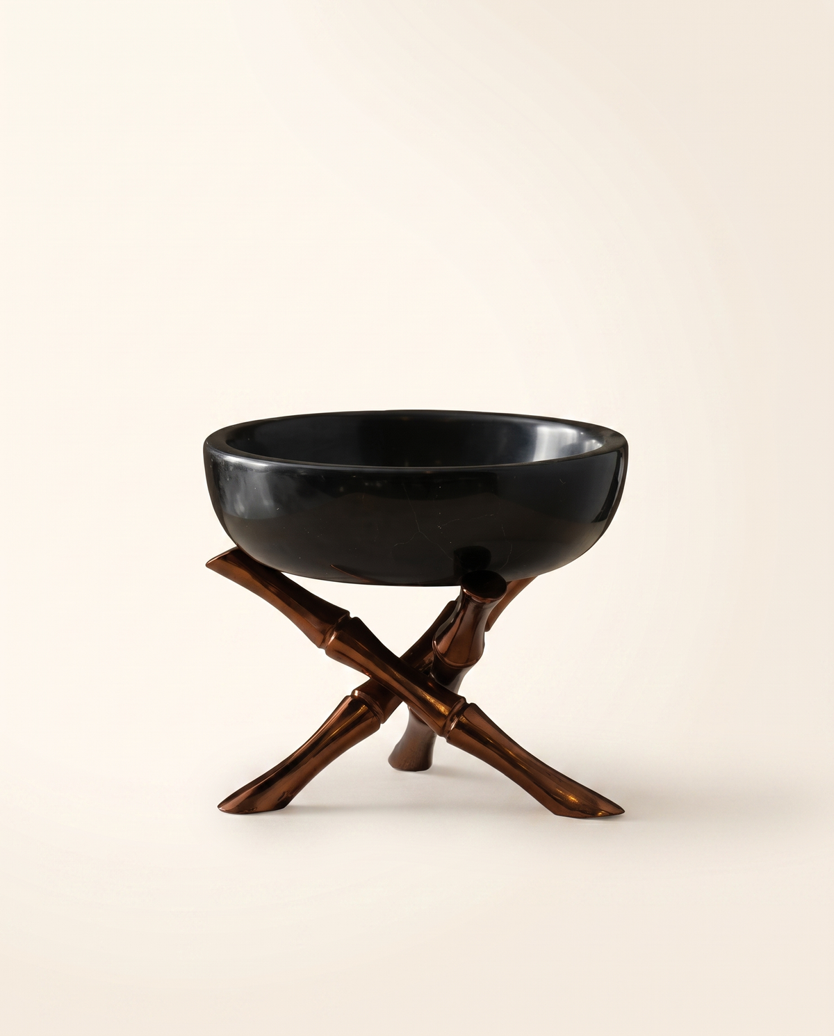 Handcrafted Black Marble with Bronze Bamboo‑Style Brass Base