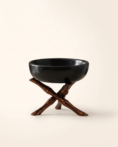 Handcrafted Black Marble with Bronze Bamboo‑Style Brass Base