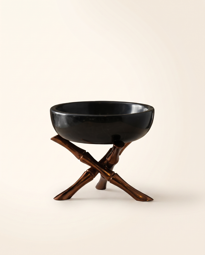 Handcrafted Black Marble with Bronze Bamboo‑Style Brass Base