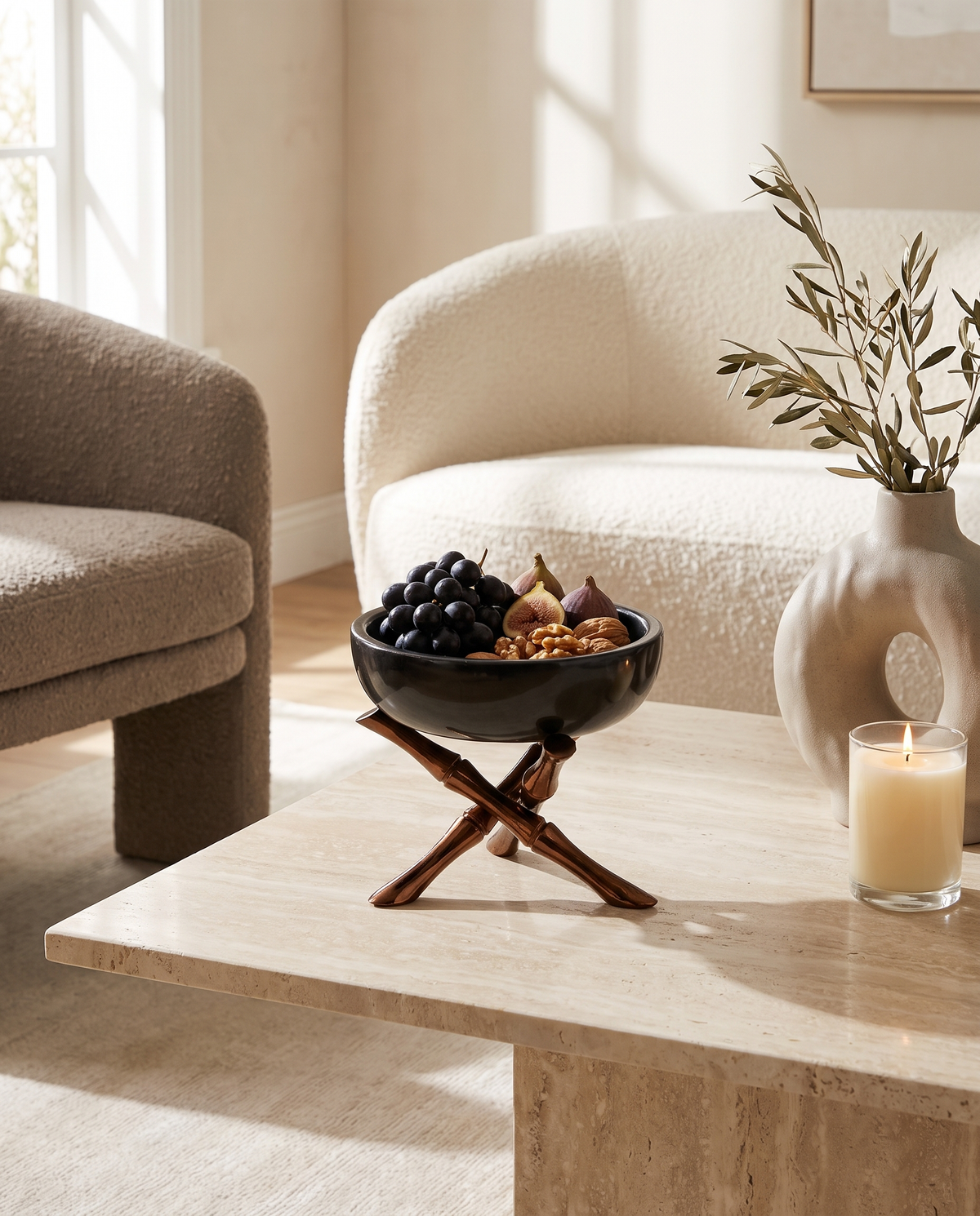 Handcrafted Black Marble with Bronze Bamboo‑Style Brass Base