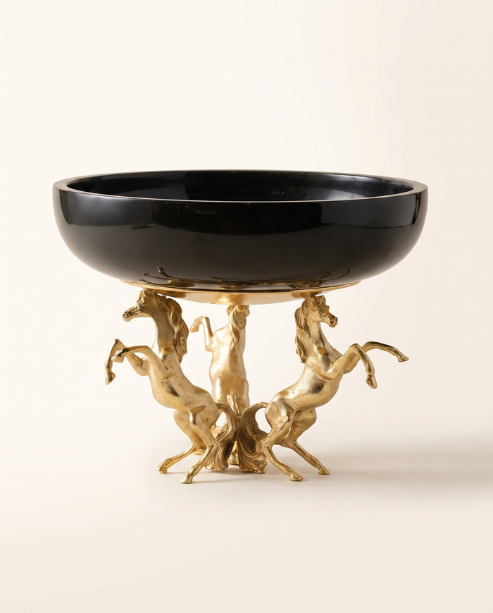 Marble Bowl on Three Brass Horses