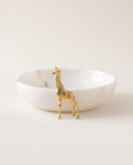 Giraffe Salad Bowl – White Marble with Brass Figurine, H11.5 × Ø25 cm