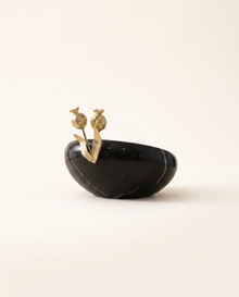 Pomegranate-Accent Asymmetric Marble Bowl – Black & Gold