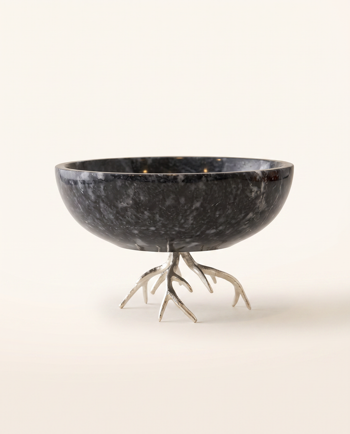 Bowl on Brass Horn Base — Grey Silver