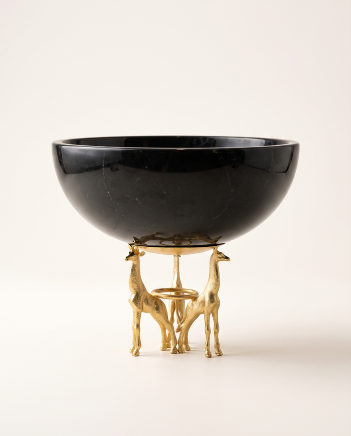 Black Bowl with Three Giraffe Base