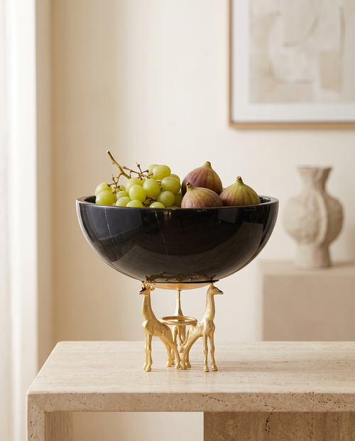 Black Bowl with Three Giraffe Base