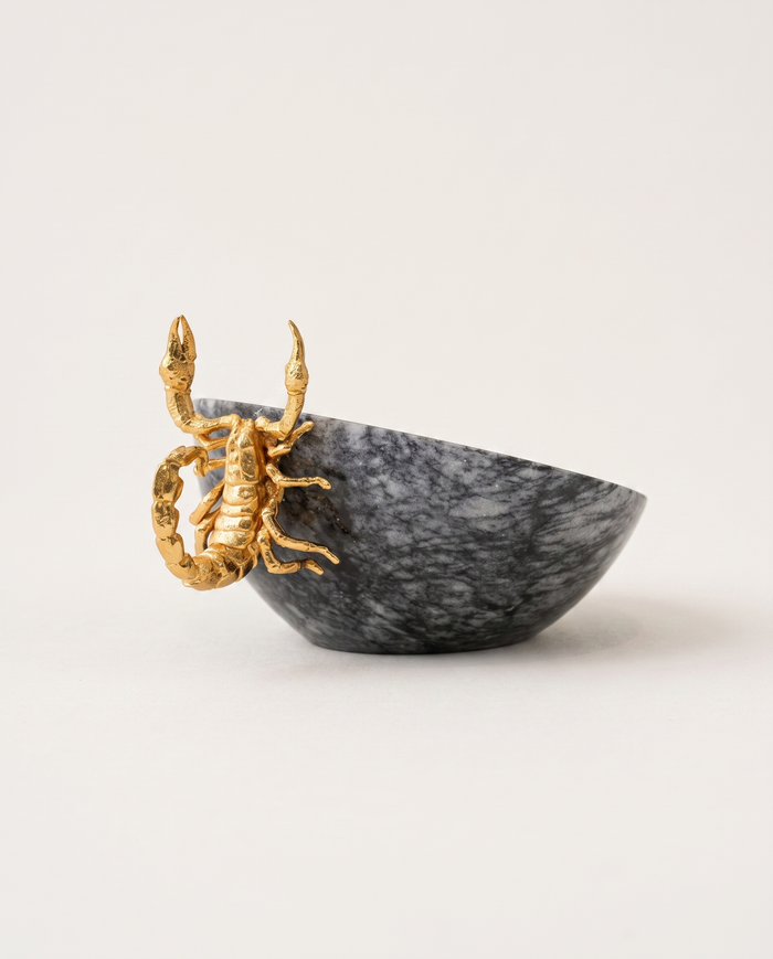 Asymmetric Brass Bowl with Scorpion
