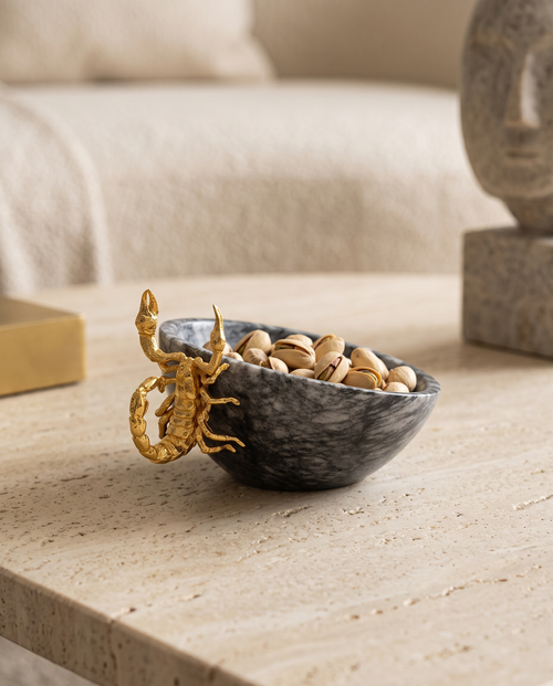 Asymmetric Brass Bowl with Scorpion